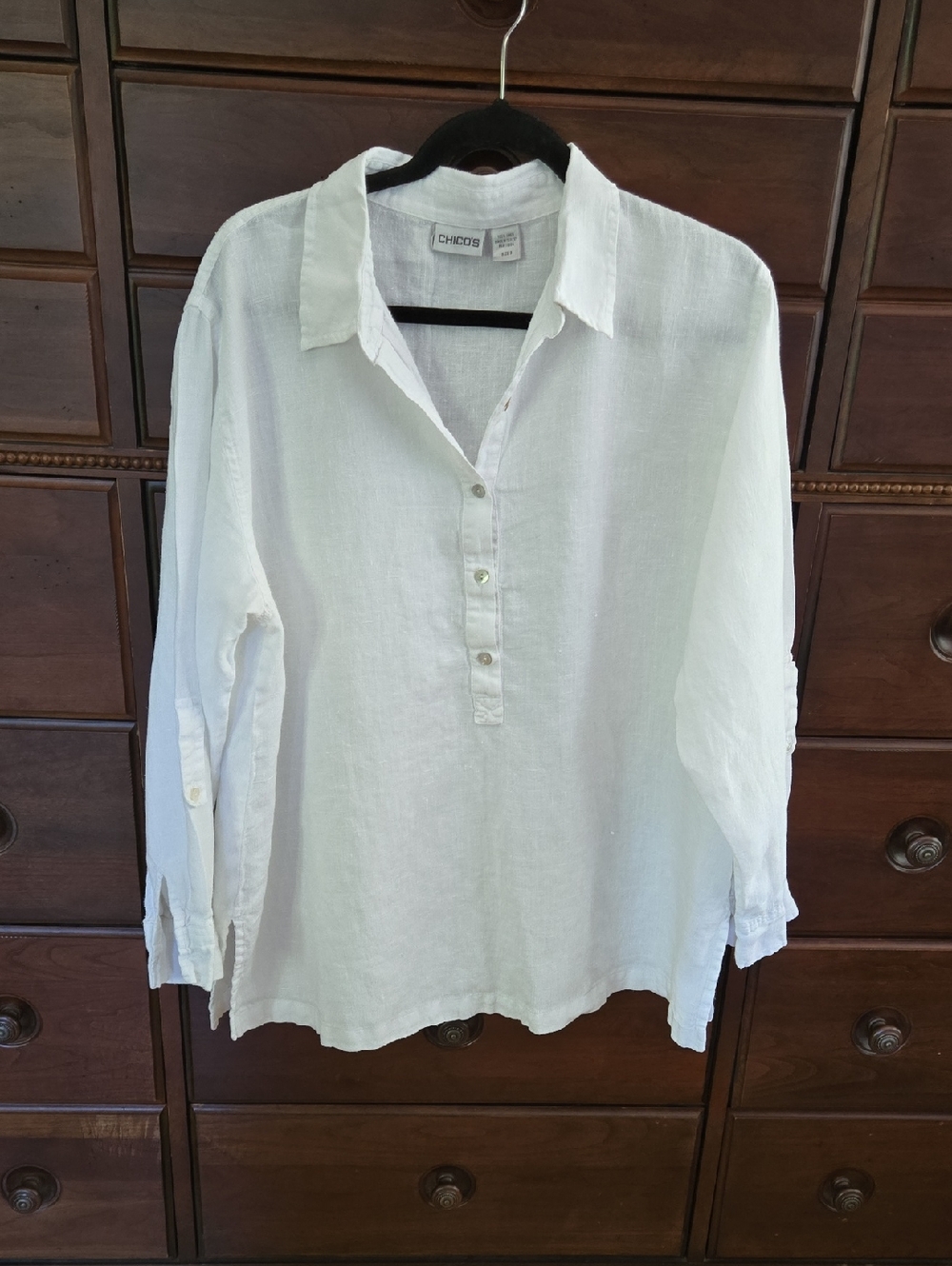 Chico's Linen Pullover Blouse Size 3 or XL (Possibly 1X). White